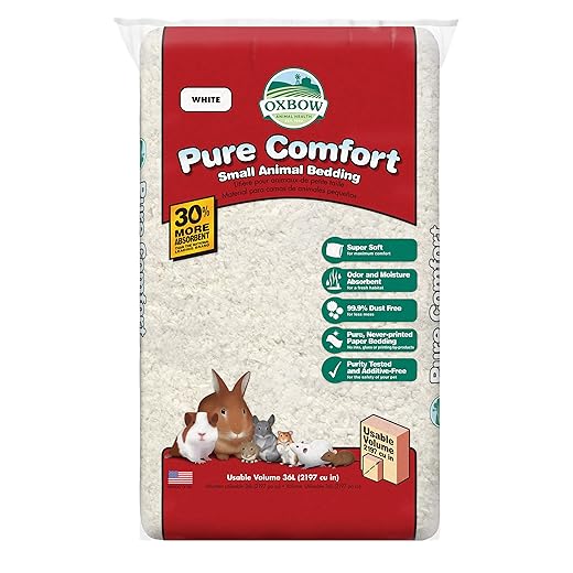 Oxbow Pure Comfort Small Animal Bedding, Odor & Moisture Absorbent Litter for Bunny Litter Box, Low Dust Bedding for Guinea Pig Cage, White Paper, 36 Liter Bag