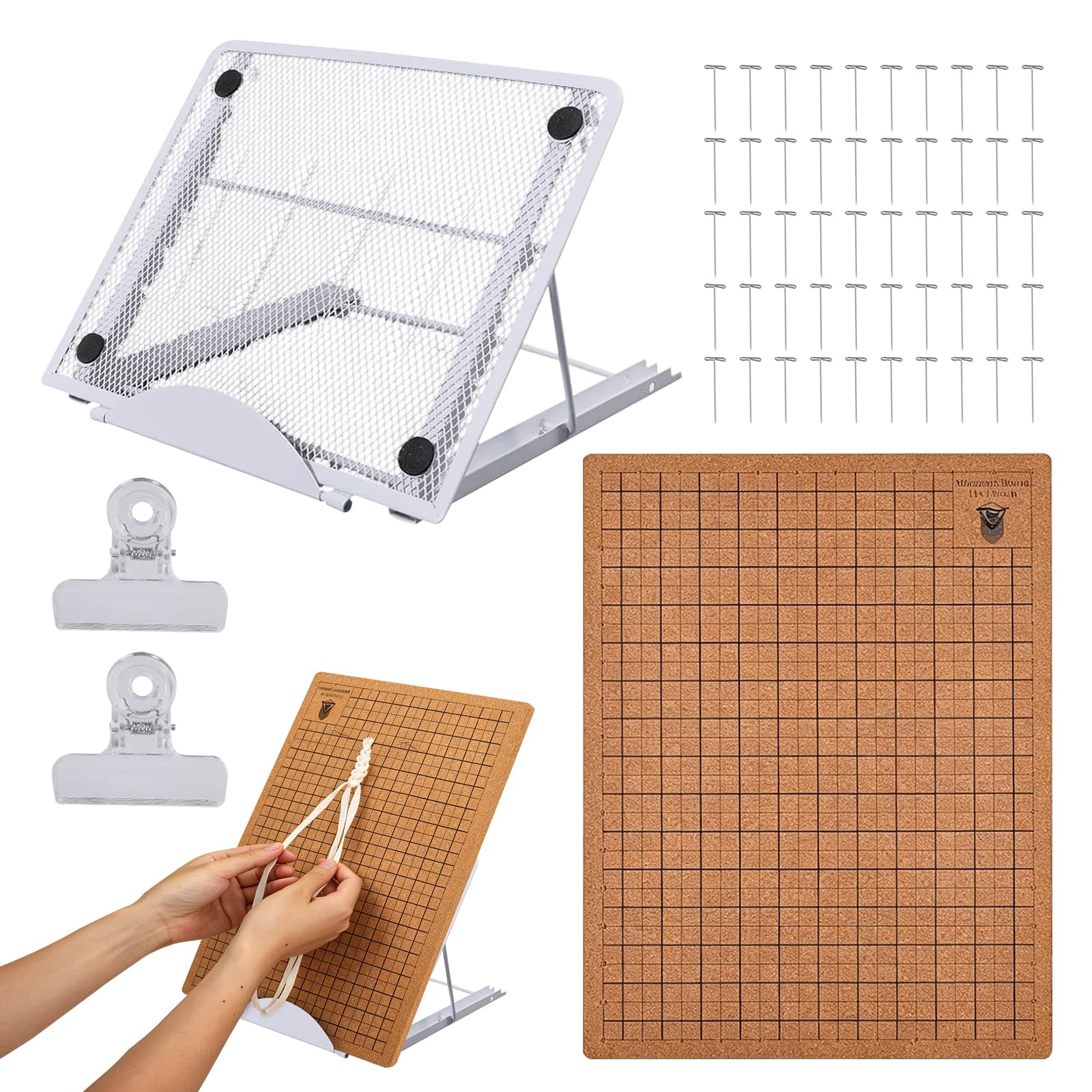 Macrame Board Set, 30x40 cm Macrame Board Stand e Pins, Tavola da Progetto macramè Double Face con Istruzioni Tavola Intrecciata Riutilizzabile per Braccialetti Intrecciati