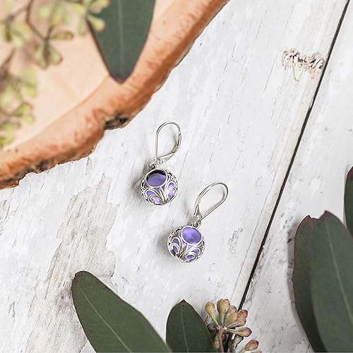 Miniatura 2 de Bottled Up Designs Handmade Vintage Lace Leverback Earrings, Recycled 1900's Purple Medicine Bottle Glass, Sterling Silver, Eco Friendly, Made in
