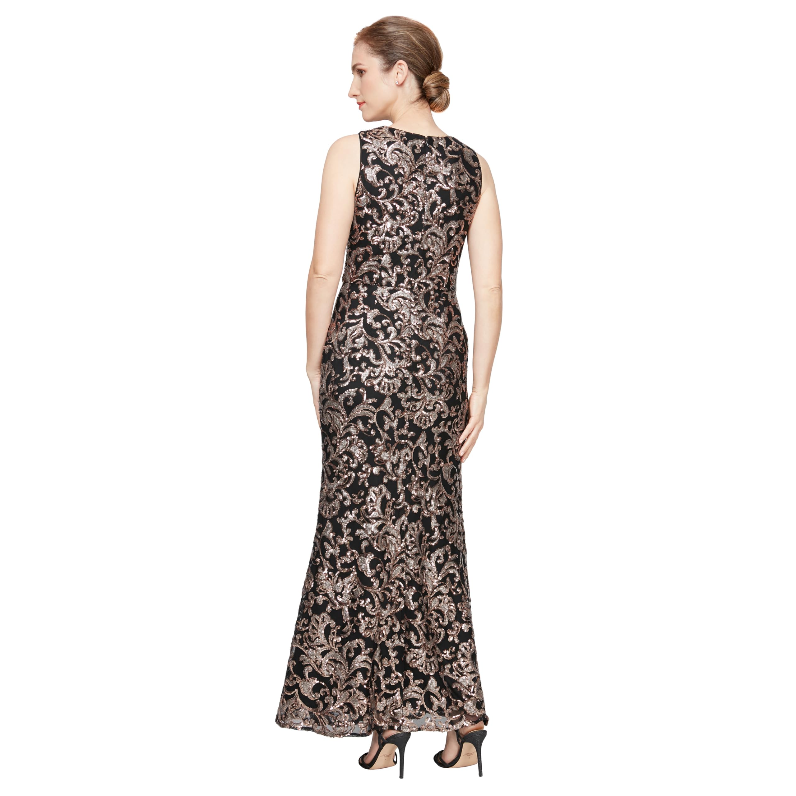 Alex Evenings Women's Long Sleeveless Mother of The Bride Dress with Shawl (Petite and Regular Sizes): 10 Petite Black Copper No Shawl