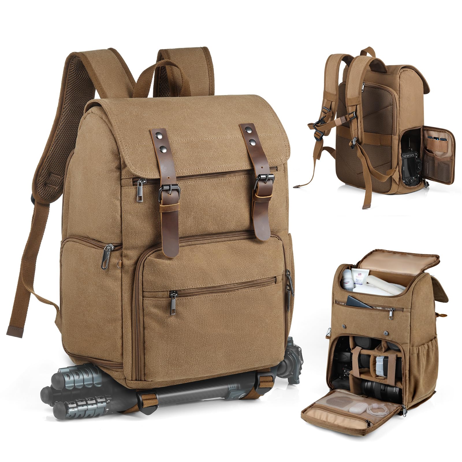 SMRITI Canvas Camera Bag Backpack with Quick Access Pocket & Tripod Holder, 14 Inch Laptop Camera Back Pack Anti-Theft DSLR/SLR Mirrorless Camera bag for Photographers Compatible with Canon/Nikon/Sony