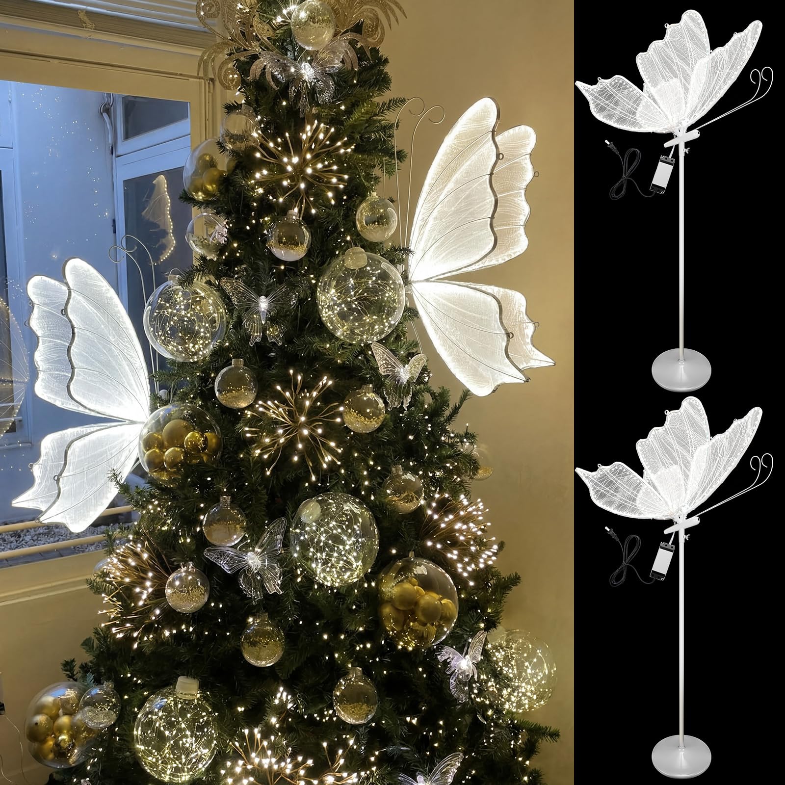 Photo 1 of ZeahVeyora 2 Sets Butterfly LED Floor Lamp for Christmas Tree & Wedding Decor, 23.6 Inches Creative Hanging Butterfly Ceiling Light Romantic Bridal Party Banquet Wedding Decoration (Silver)