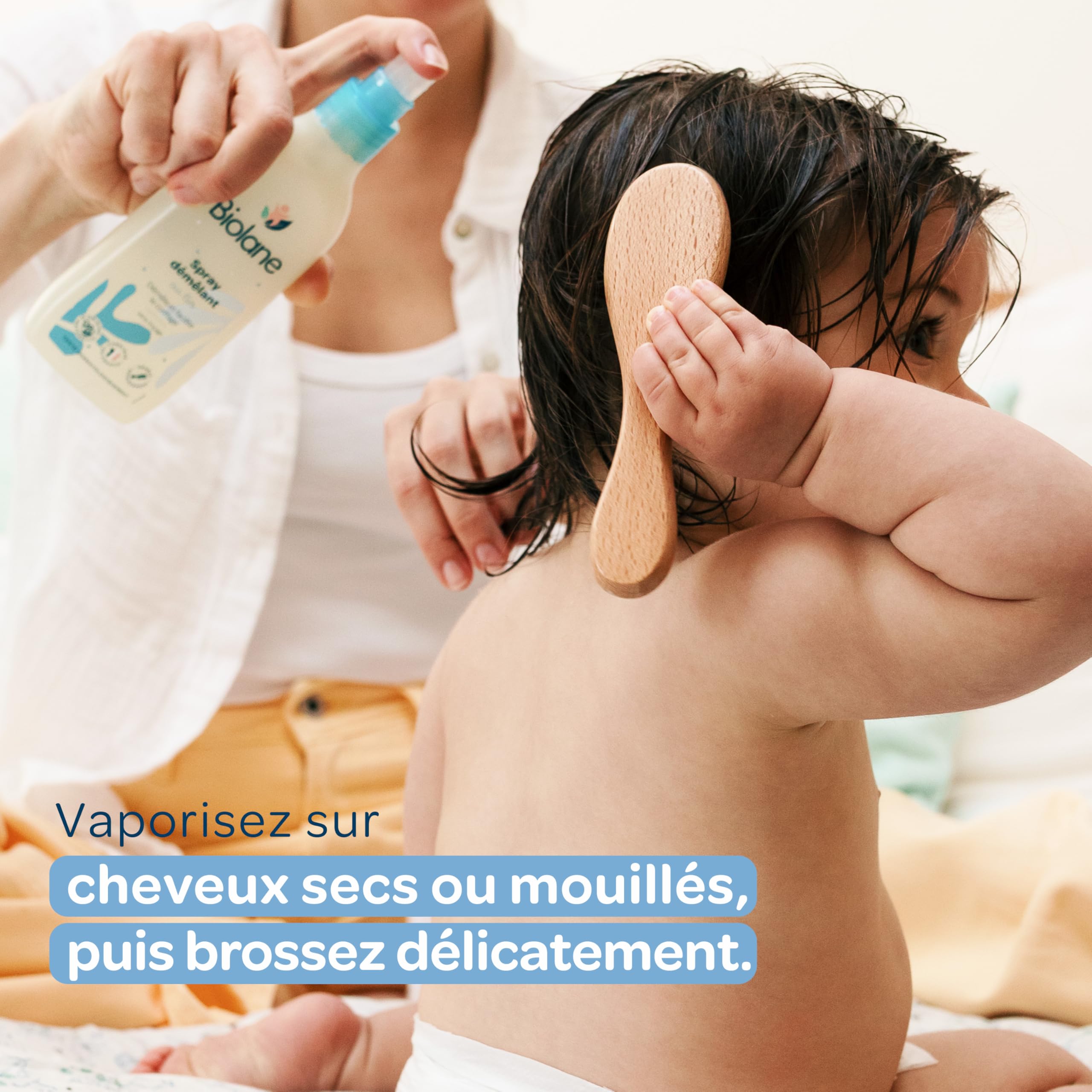 BIOLANE - Spray Démêlant Bébé – Démêle efficacement - Facilite le coiffage - Sans Rincage – Lin Français – 98% d'origine naturelle – 200ml