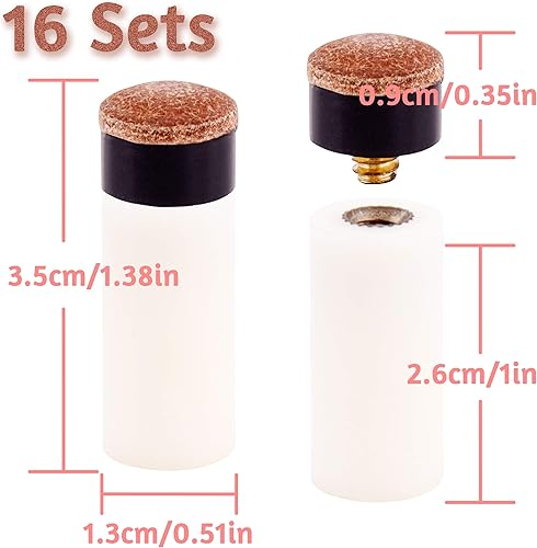 Miniatura 2 de Kit de reparación de 32 puntas de taco de billar y casquillos de billar, rosca de 0.51 pulgadas, punta de taco de billar para casa, bar, piscina,