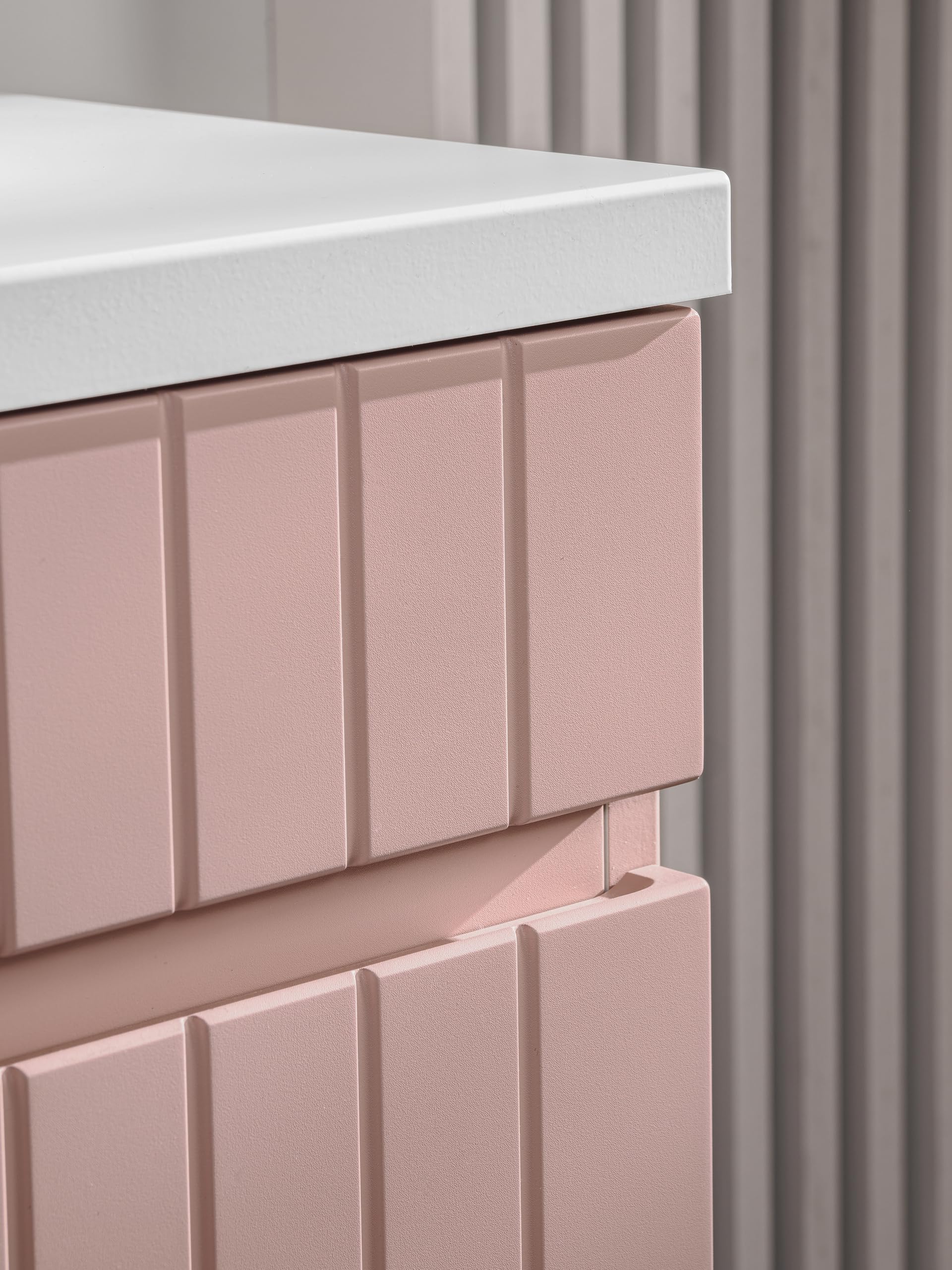 Mobile per lavabo doppio 140 cm Iconic Rose, pensile per lavabo sospeso, piano bianco lucido, colore rosa opaco (solo mobile)