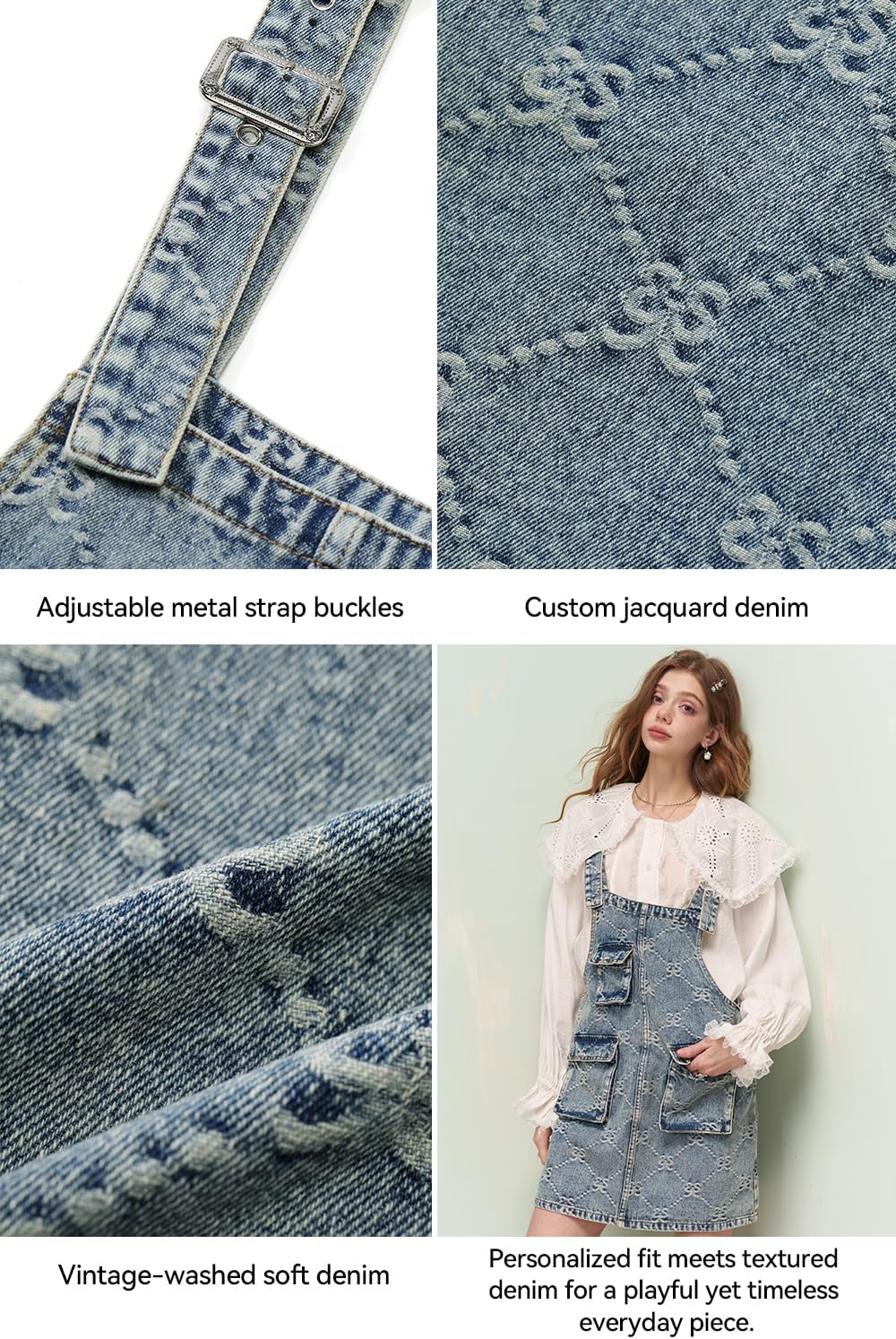 Women's Denim Overalls Dress with Cargo Pockets Casual A - Line Suspender Dress