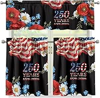 Vista 32 de Juego de 250 cortinas de cocina con bandera estadounidense para ventanas, fácil de instalar, cortinas cortas de 24 pulgadas con bolsillo para barra