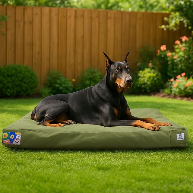 Sytopia 42 Inch Canvas Outdoor Indestructible Dog Bed for Extra Large Dogs, Chew Proof Heavy Duty Waterproof Pet Mat with Washable Removable Cover, Ideal for Crate, Patio, Indoor & Outdoor (Green)