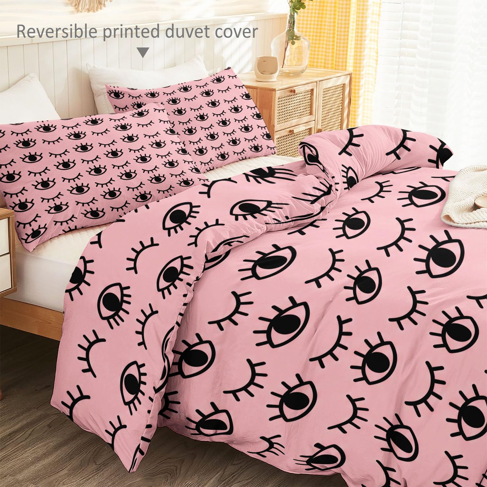 Biancheria da letto con linee geometriche mistiche, iris, 200 x 200 cm, rosa, arte moderna, copripiumino reversibile in microfibra di alta qualità, per persone allergiche, con chiusura lampo, 2 federe