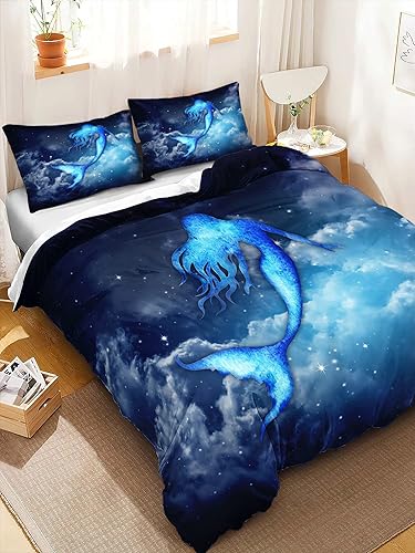 Miniatura 3 de CVHOUSE - Juego de funda de edredón con diseño de sirena tamaño queen, juego de ropa de cama Sky Cloud para niñas, niños y adolescentes, funda de