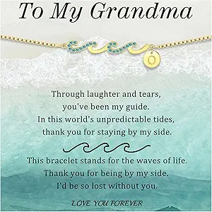 Dainty Gold Bracelet with Initials, Gifts for Women Initial Bracelets for Women Mom Gift Teen Gifts Trendy Stuff Wave Bracelet Grandma Graduation Gifts for Her 2025 Daughter Friend Letter A-Z Birthday Christmas Jewelry