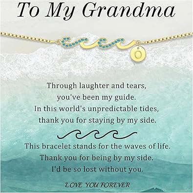 Dainty Gold Bracelet with Initials, Gifts for Women Initial Bracelets for Women Mom Gift Teen Gifts Trendy Stuff Wave Bracelet Grandma Graduation Gifts for Her 2025 Daughter Friend Letter A-Z Birthday Christmas Jewelry