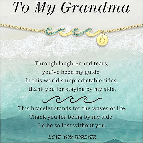 Dainty Gold Bracelet with Initials, Gifts for Women Initial Bracelets for Women Mom Gift Teen Gifts Trendy Stuff Wave Bracelet Grandma Graduation Gifts for Her 2025 Daughter Friend Letter A-Z Birthday Christmas Jewelry