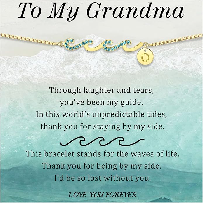 Dainty Gold Bracelet with Initials, Gifts for Women Initial Bracelets for Women Mom Gift Teen Gifts Trendy Stuff Wave Bracelet Grandma Graduation Gifts for Her 2025 Daughter Friend Letter A-Z Birthday Christmas Jewelry
