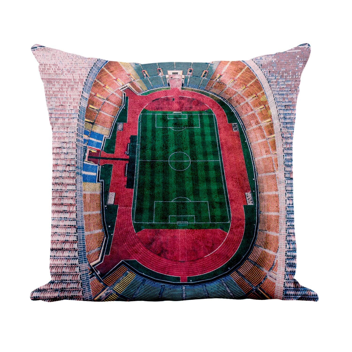 Coussin Stade de Football Vue Aérienne 40x40 cm Effet Cuir Blanc