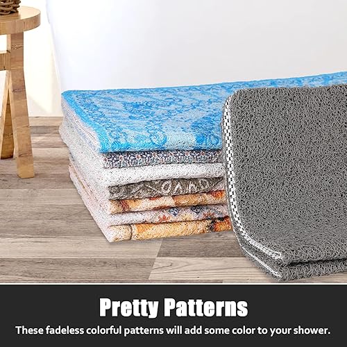 Miniatura 5 de Tapete de ducha cuadrado antideslizante 24 x 24 pulgadas, con orificio de drenaje en el medio, súper suave y cómodo, tapete de baño de masaje de