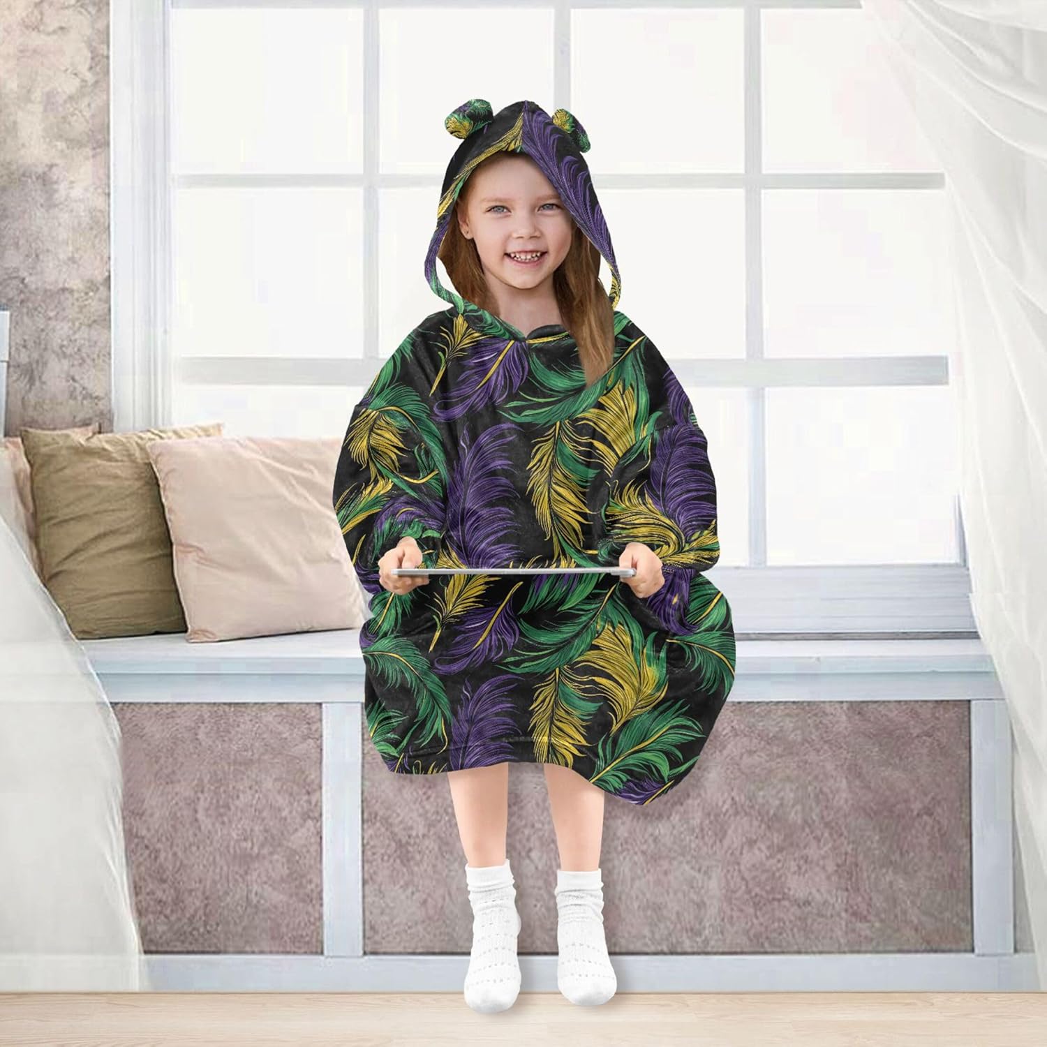 Brazil Mardi Gras Carnival Party Kids Wearable Blanket Hoodie and Sleeves for Toddlers, Cute Hoodies Girls B0403635