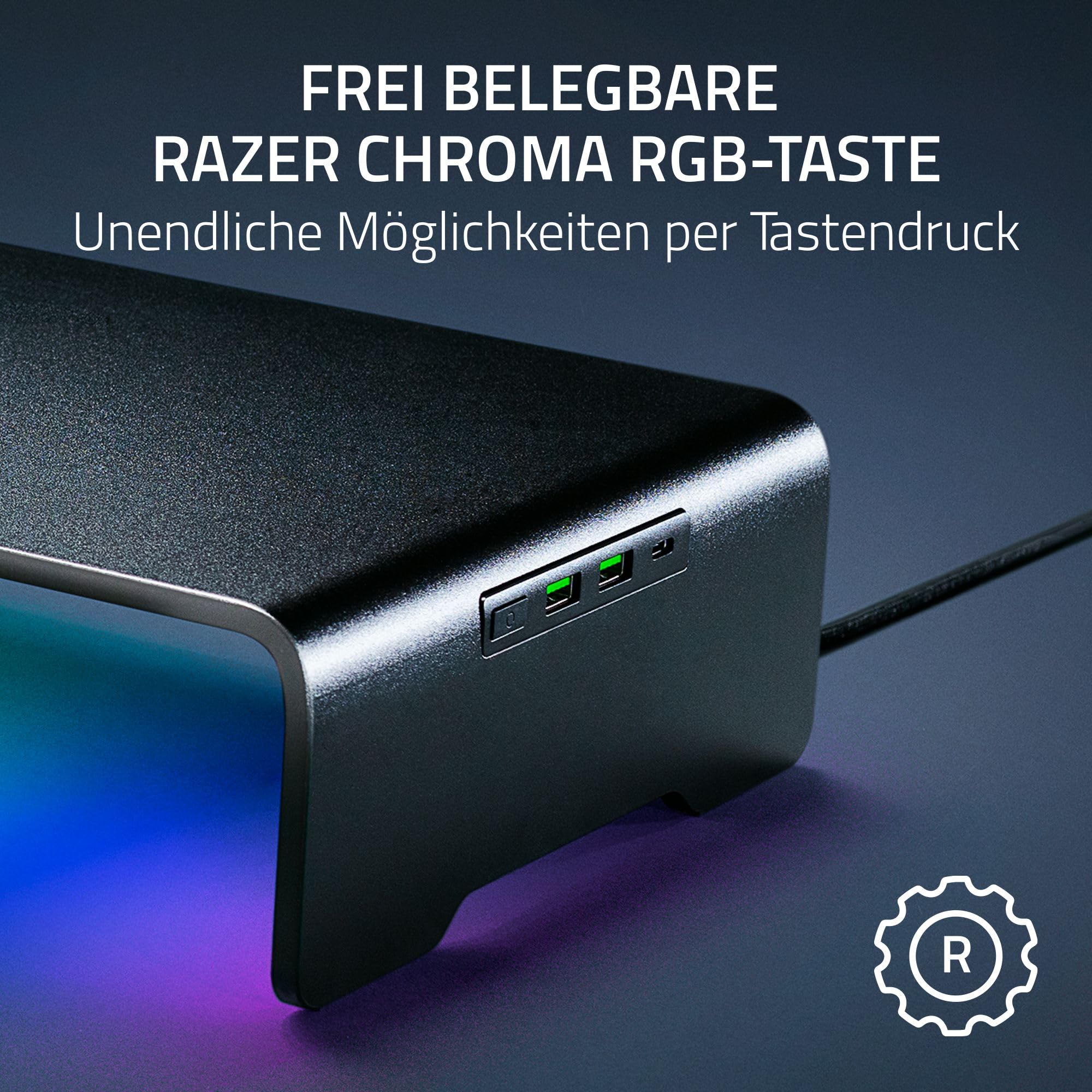 Razer Monitor Stand Chroma - Aluminium Monitor Ständer mit 4-fach-USB-C Hub mit Chroma RGB (50cm x 21cm x 7,85cm, Robuste Konstruktion, 20 kg Traglast, Ergonomische Höhe) Schwarz