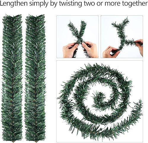 Miniatura 3 de EBOOT 24 guirnaldas de Navidad verdes, guirnalda de Navidad artificial, guirnalda de pino artificial, lazos flexibles para manualidades, fiestas de