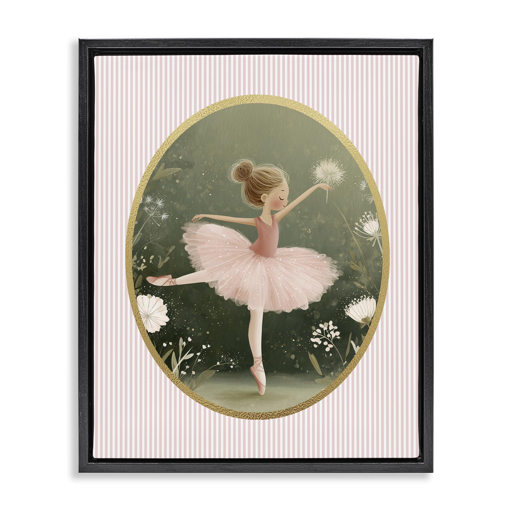Stupell Industries Jet Black (Matte) 'Green & Pink Ballerina'| Floating Frame Canvas Art