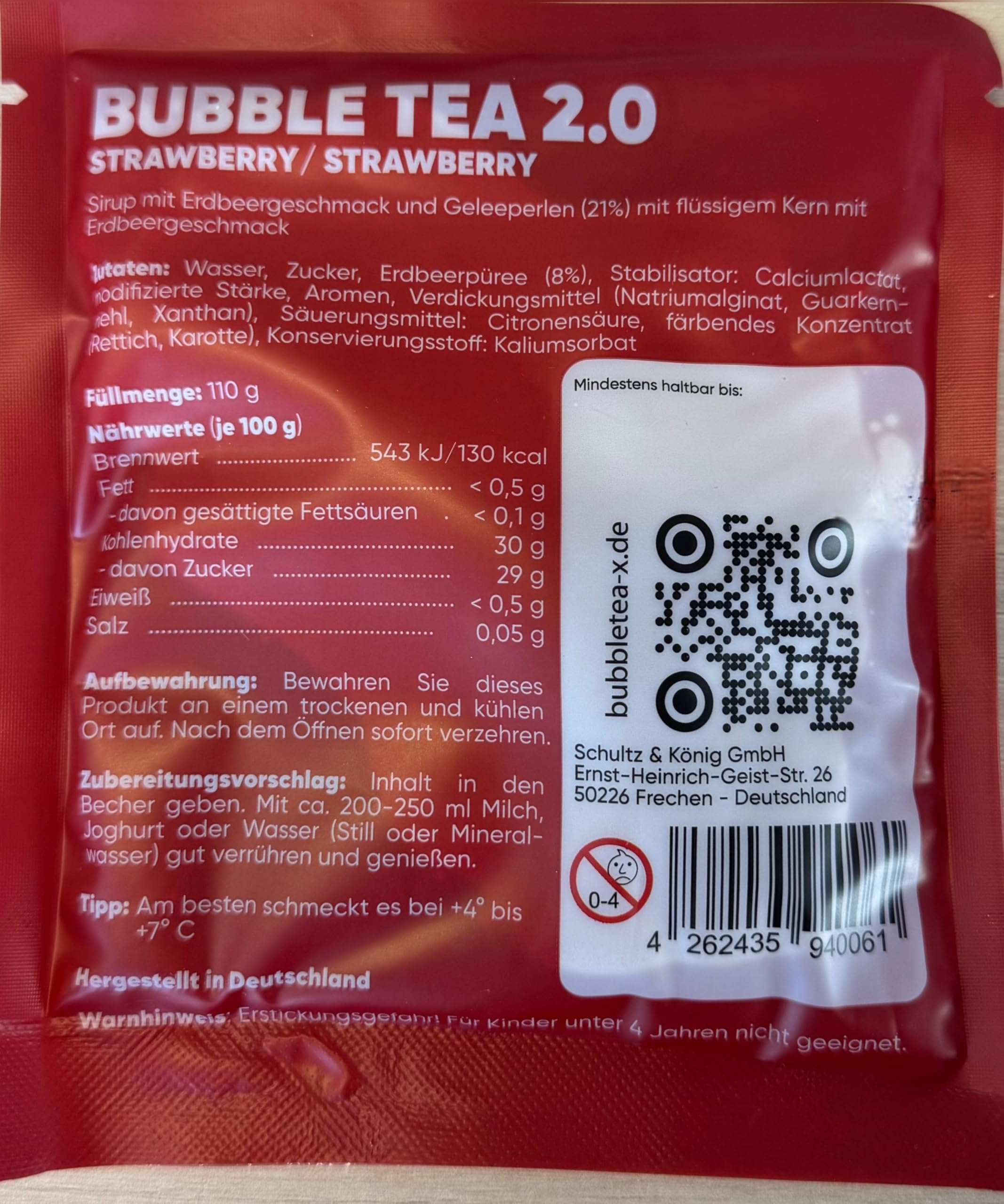 Bubble Tea 2.0 Party Set Erdbeere Pfirsich Mango Brombeere 10x Instant Bubble Tea mit Becher Deckel Strohhalme