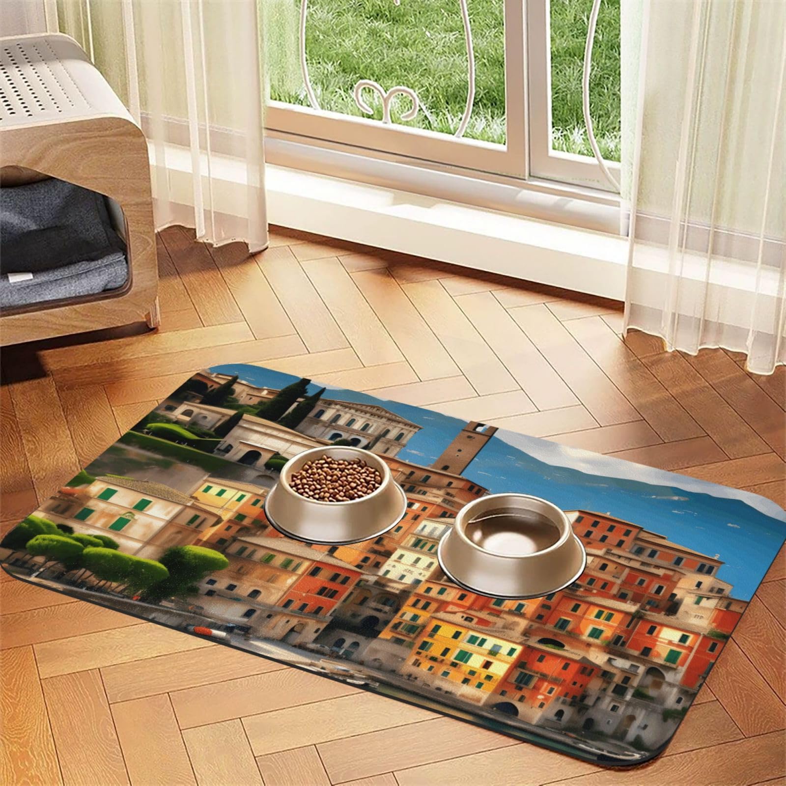 Tapis d'alimentation chien et chat en cuir PU imprimé Italie antidérapant