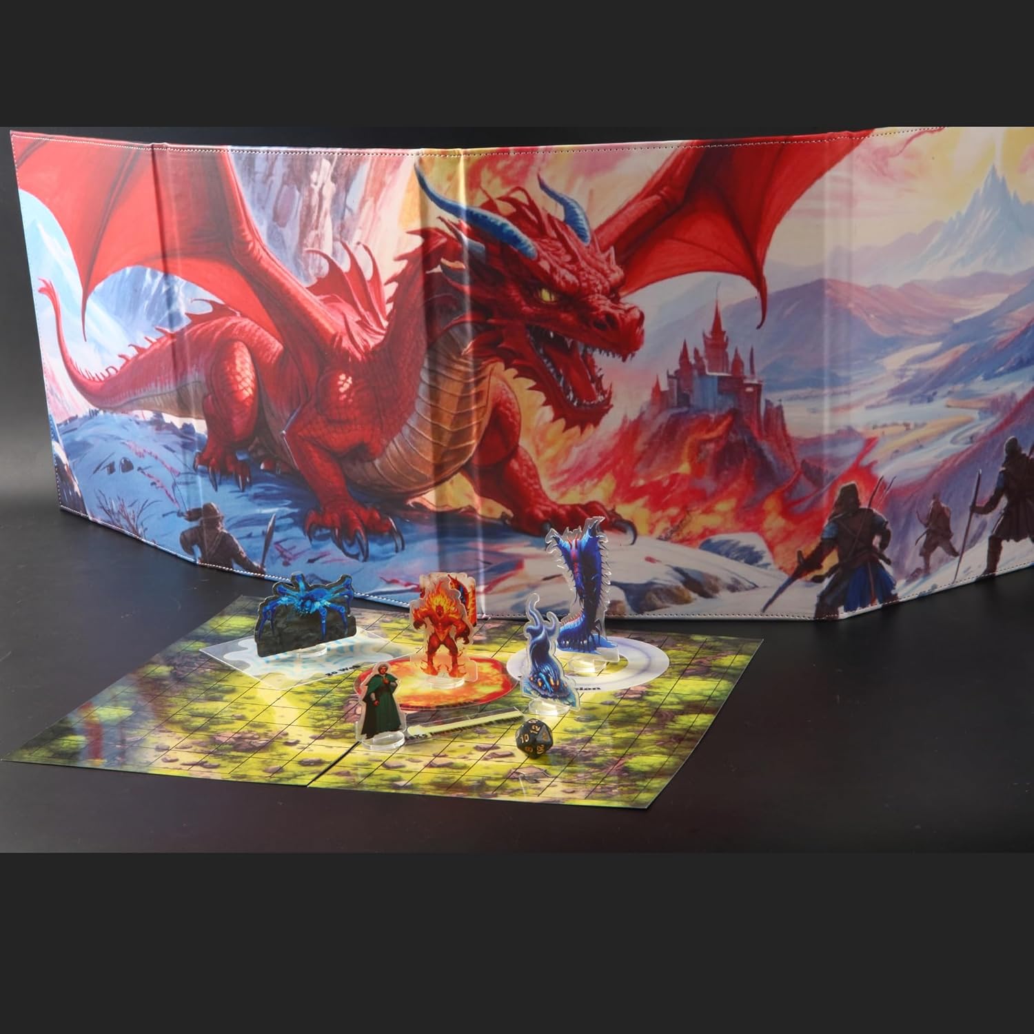 DND 5e DM Screen 8 Faux Leather Deluxe Panel 2 Swinging Wet Erase Pockets and Dungeon Master Cheat Sheet Dungeons and Dragons GM Terrain Accessories TTRPG Map Gift for D&D Game Master Players