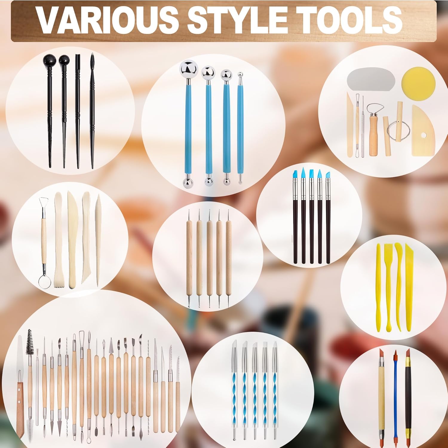 LINPHCEY 61Pcs Clay Sculpting Tools Set Perfect for Polymer Air Dry Modeling Clay Beginners & Professionals Ideal for DIY Pottery & Ceramics Tools for Clay Sculpey Sculpting & Crafting
