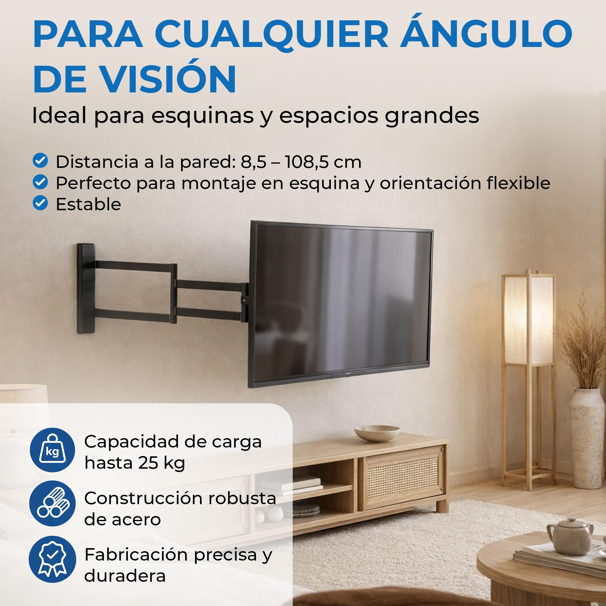 Soporte de Pared para TV DQ Rotate XL - extralargo Brazo Giratorio, Soporte, Barra giratoria flexibilidad para TV de tamaño Medio, Soporte para TV (Negro, 108,5 cm / 25 kg)