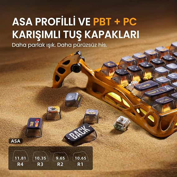 Gravastar K1 Pro Mekanik Gaming Klavye, XPro Kablosuz Optik Mouse ve Dijital Resim Çerçevesi Oyuncu Seti (Battle-Worn Yellow)