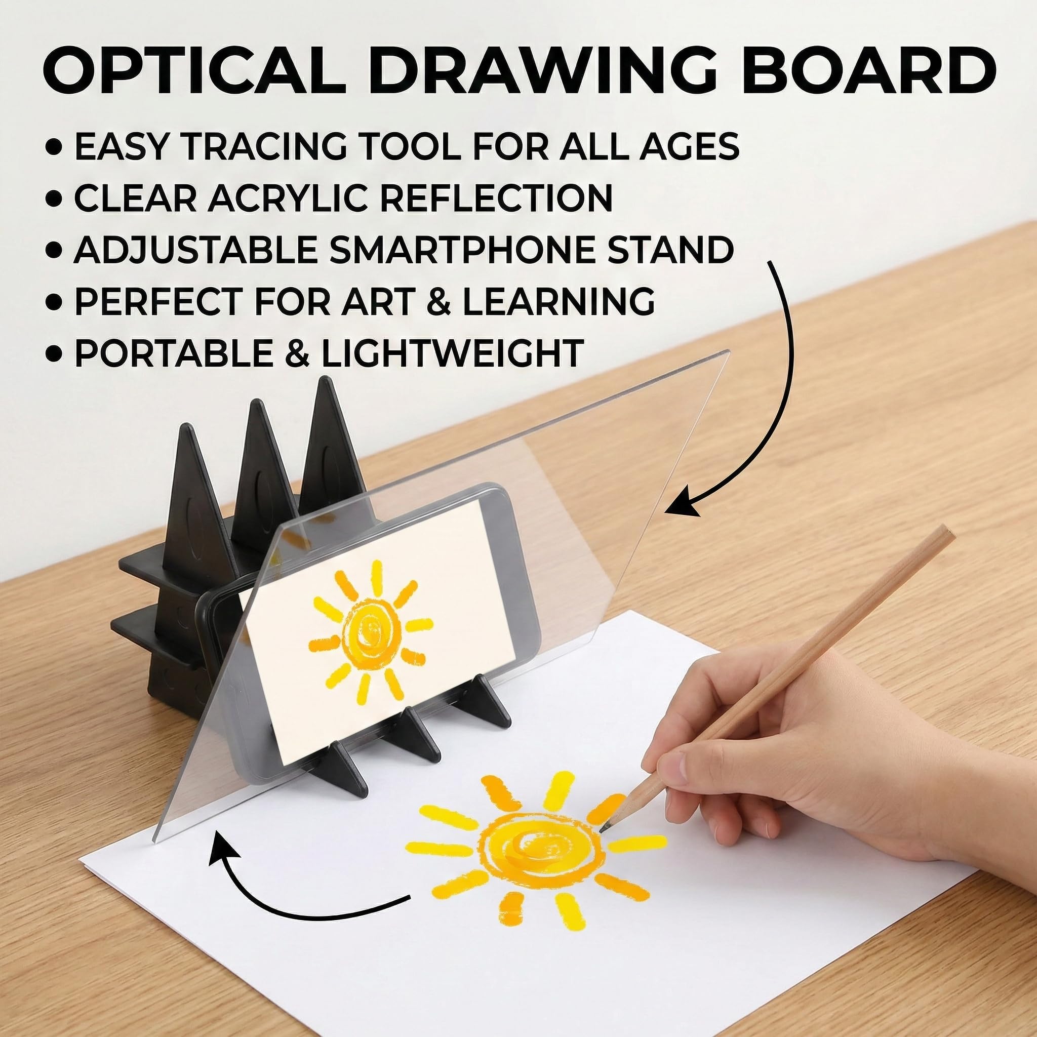Proiettore Ottico per Disegno e Schizzo per Adulti, Tavolo Trasparente con Riflessione, Compatibile con Smartphone e Tablet, Strumento Artistico Portatile 13,5 x 20 cm
