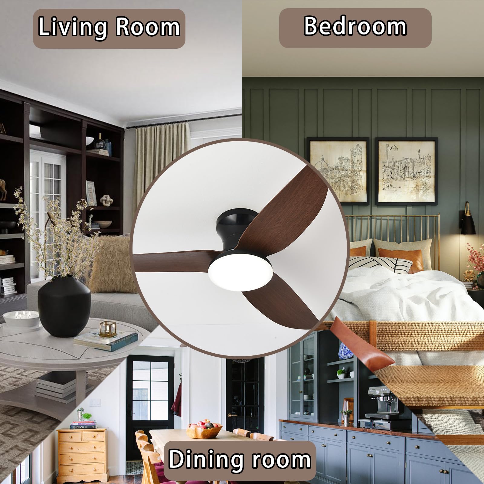Groß Deckenlampe mit Ventilator Wohnzimmer Dimmbar Fernbedienung LED Deckenleuchte mit Ventilator Reversibel Leise DC Lampe Mit Deckenventilator Smart Modern für Schlafzimmer, Salon-Black