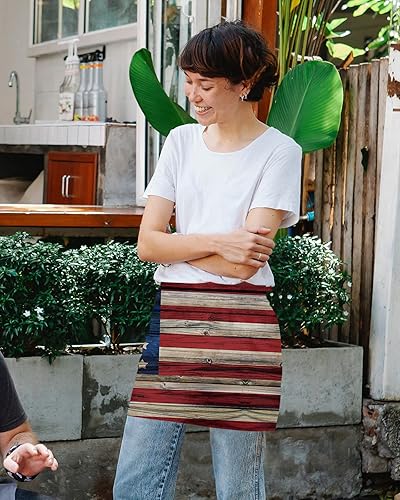 Miniatura 4 de Delantal de camarera del 4 de julio con 3 bolsillos, delantal retro de la bandera americana, para el Día de la Independencia, impermeable, para