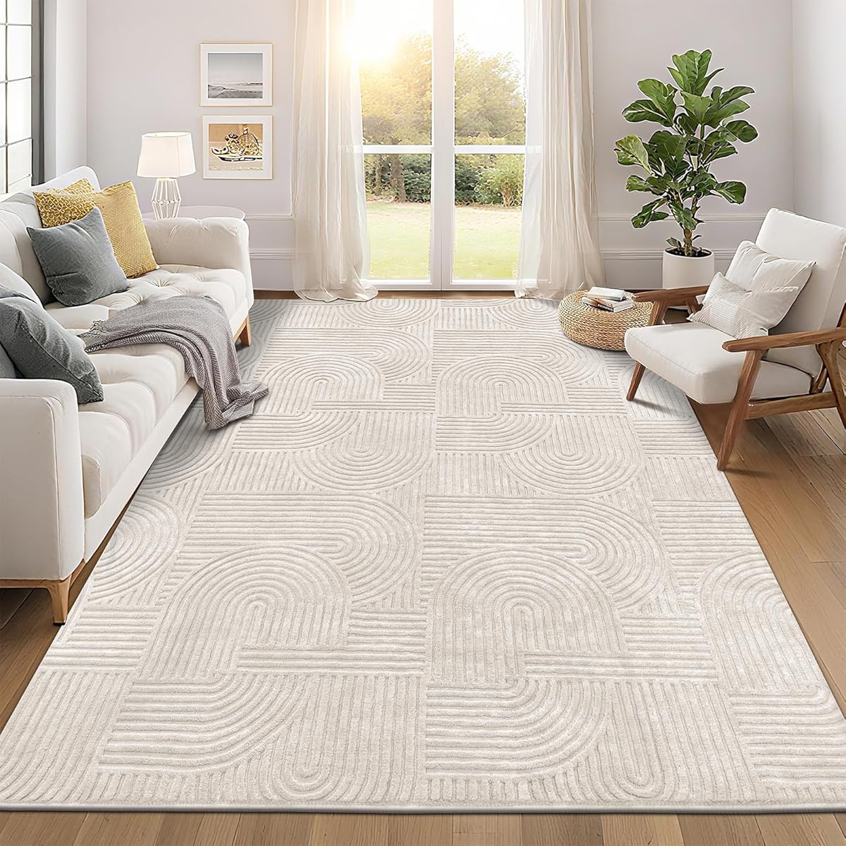 Pauwer 8x10 Washable Area Rugs for Living Room Modern Beige Solid Color Soft Fluffy Rugs for Bedroom Non Slip Boho Accent Indoor Mat Floor Carpet Cover for Kids Room Dining Room Kitchen Office