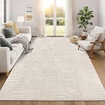 Pauwer Area Rug 8x10 for Living Room Non Slip Washable Rugs for Bedroom Soft Fluffy Geometric Rug for Bedroom Boho Accent Rug Carpet for Kids Room Dining Room Kitchen, Beige