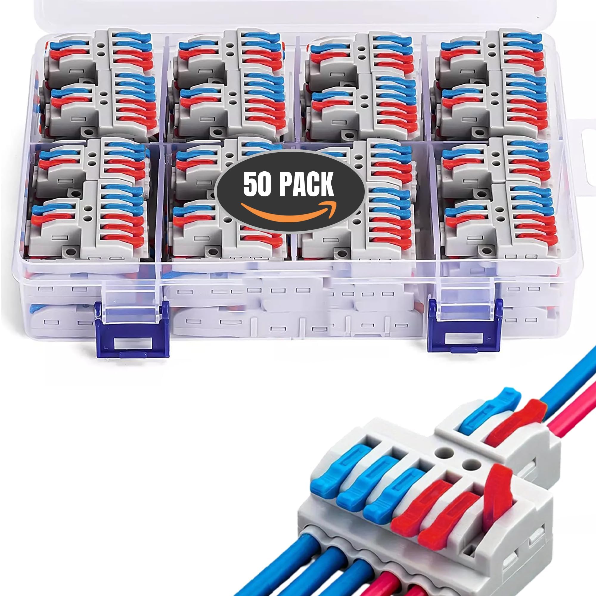 LEDSone Hebelmutter-Drahtverbinder, kompakter Klemmenblock, flammhemmend, SPL-62 50er-Packung