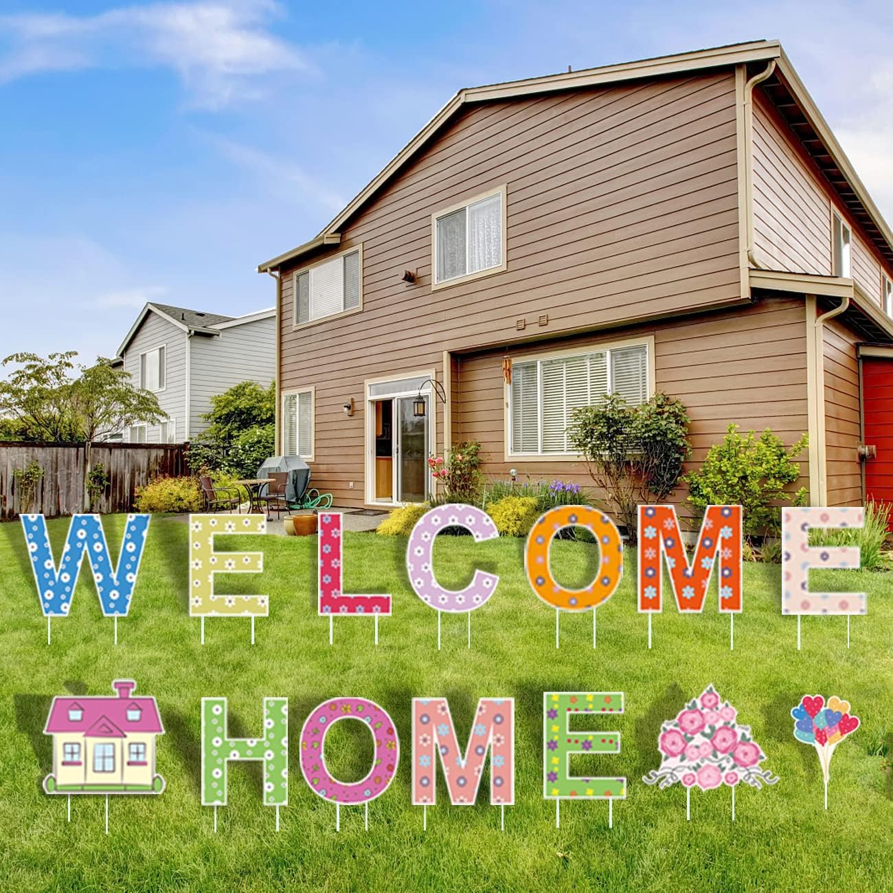 2023 Welcome Home BIG SIZE Yard Signs with Fiberglass, Family Themed Family Friendly Yard Decoration Signs Support write custom message & Easy Installation for Courtyard Party Decorations - Set of 14