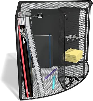 TRU RED Wire Mesh Corner Desk Organizer, 4Compartment, Matte Black, 2Pack SpaceSaving Desktop Storage for Office Supplies