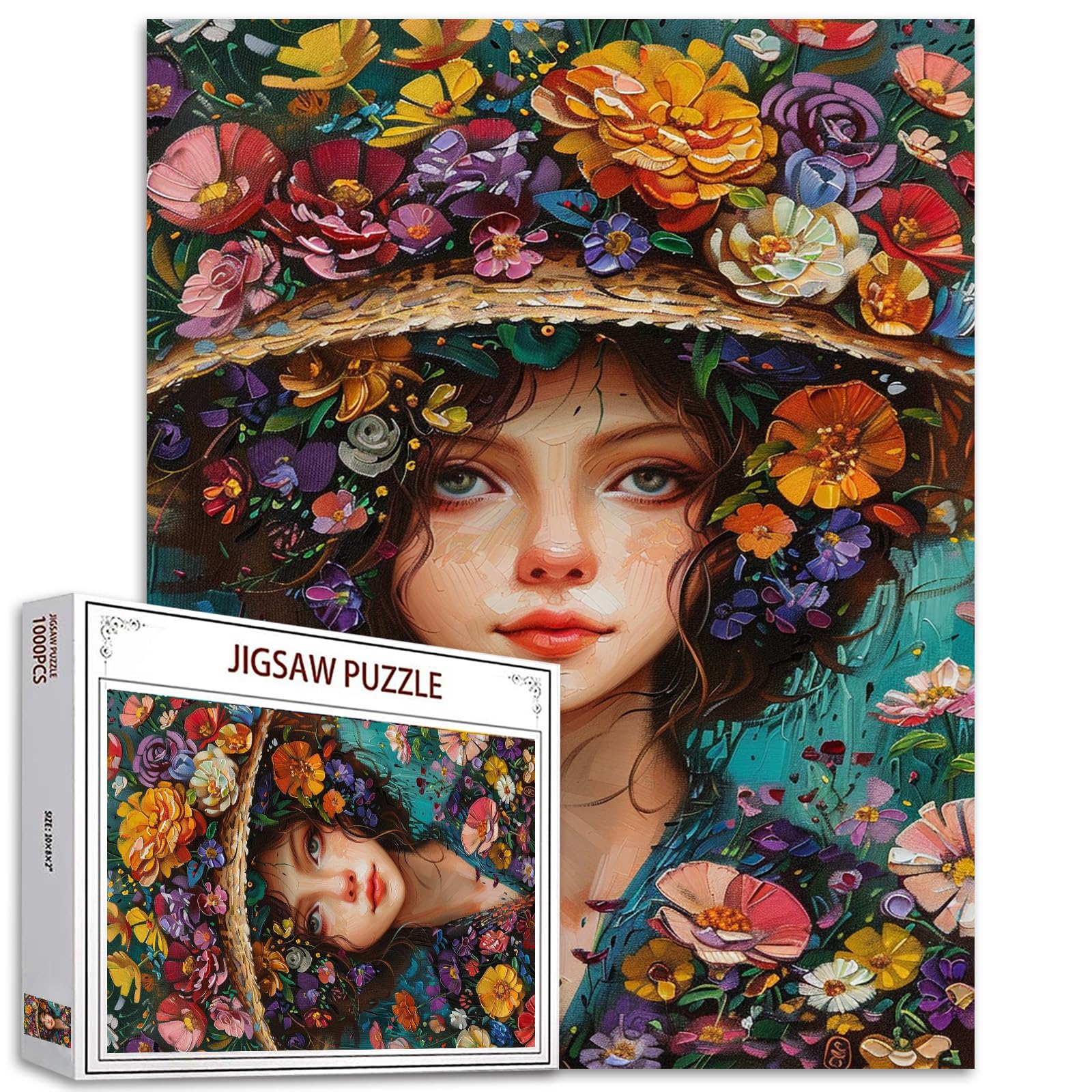 Tucocoo Flowers Garden Girl Jigsaw Puzzles for Adults 1000 Pieces, Beautiful Fashion Lady Abstract Art Puzzle Colorful DIY Puzzles for Home Decoration Gifts, Family Puzzle Perfect for Game Nights