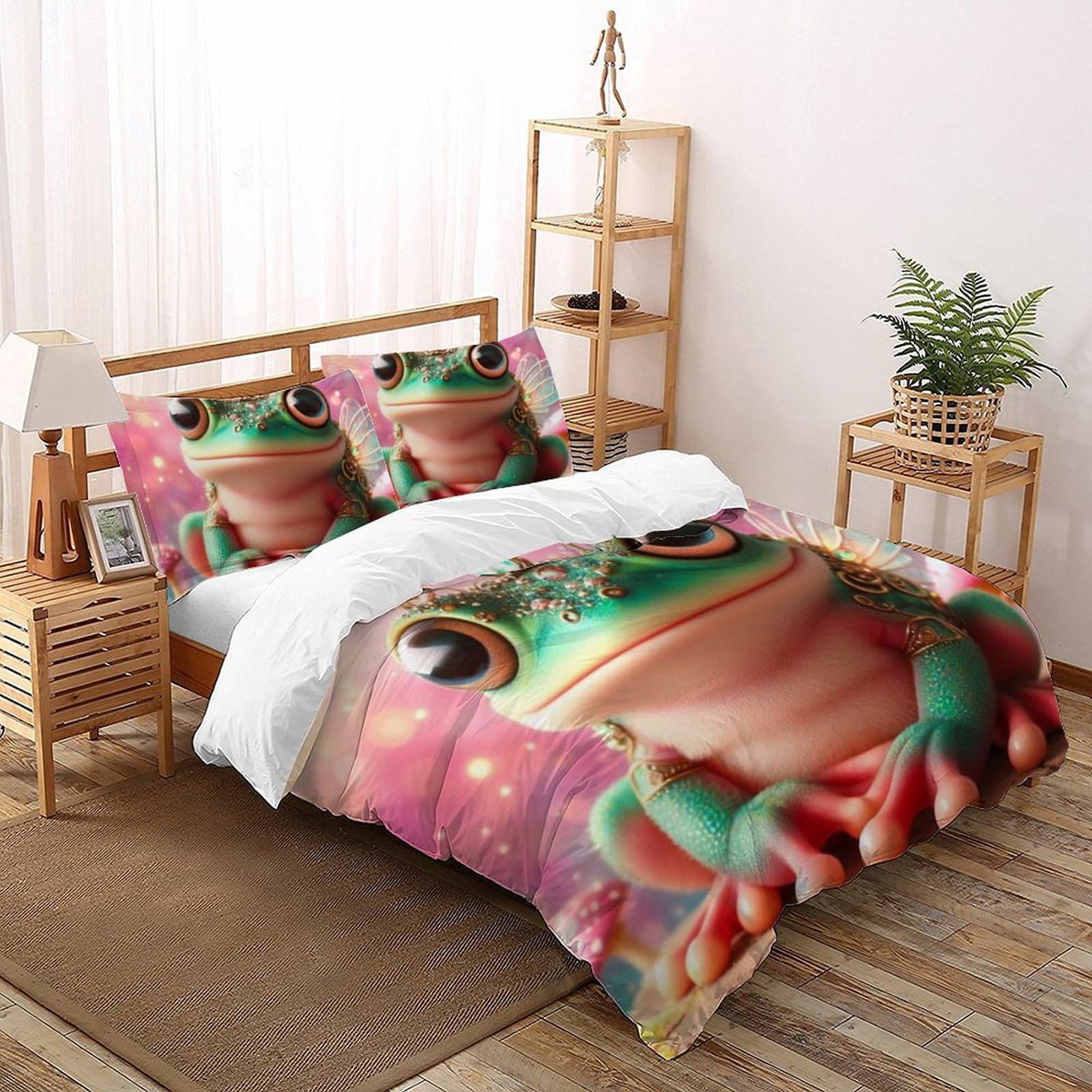 Housse de couette grenouille 260x220 cm en microfibre pour lit enfant Super King