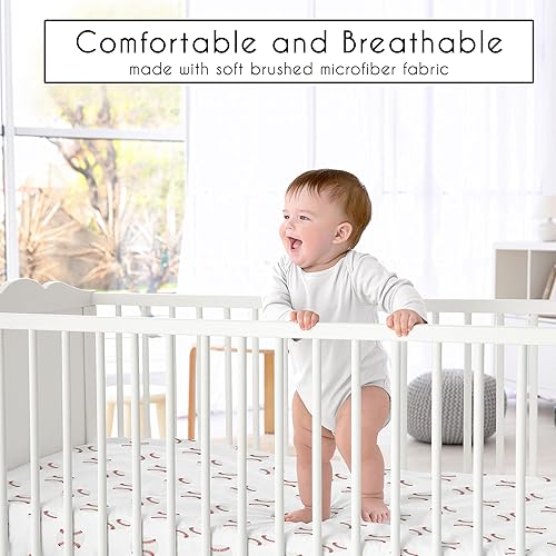 Miniatura 2 de Sweet Jojo Designs Parche de béisbol rojo y blanco juego de sábanas bajeras para cuna para bebé bebé suave para recién nacidos se adapta a colchón