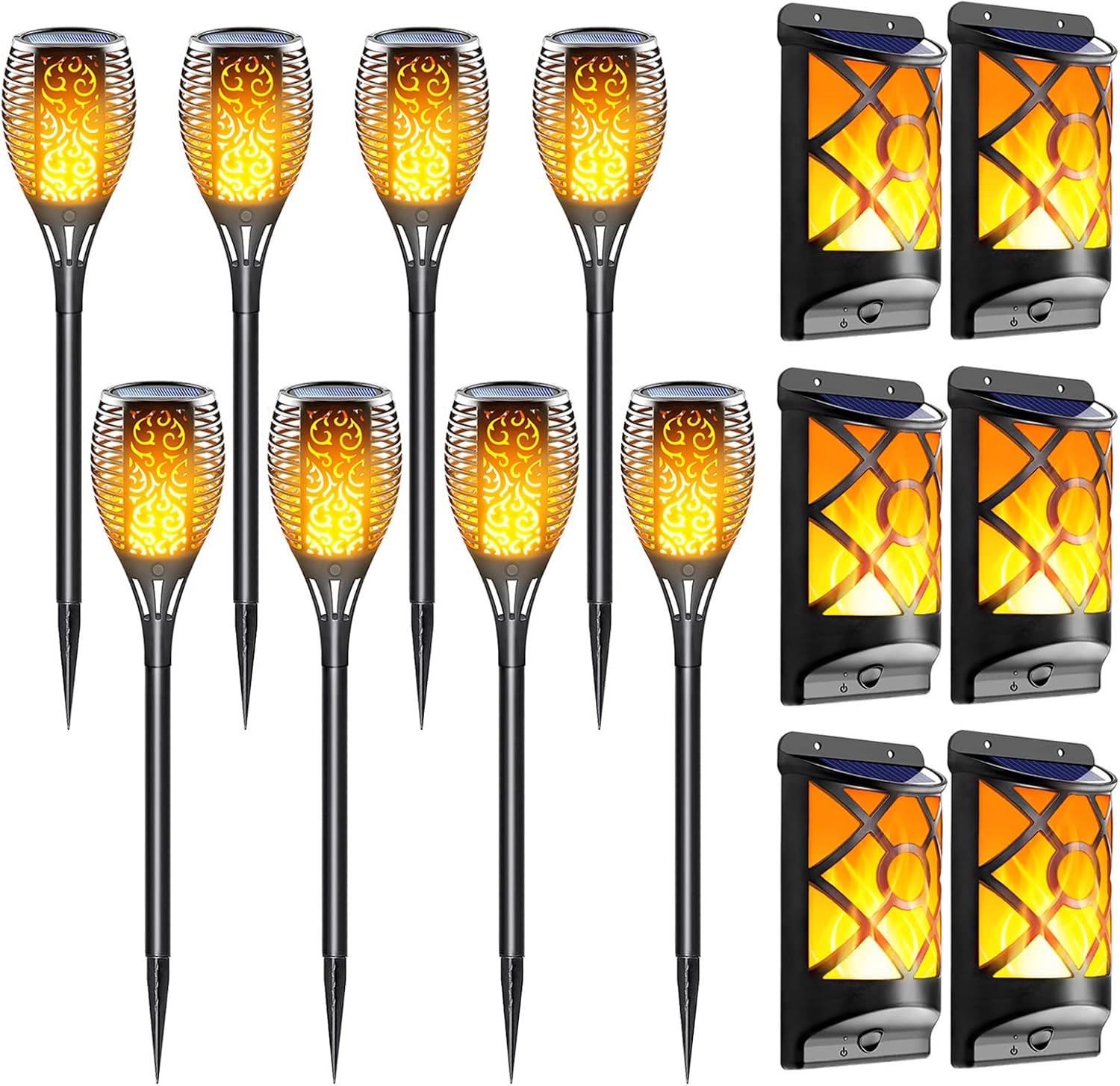 Solar Flame Lights Outdoor, Flickering Flames Solar Torch Light, Fire Effect Christmas Landscape Decoration Lantern Lamp for Garden Pathway Lawn Yard, Auto On/Off Dusk to Dawn