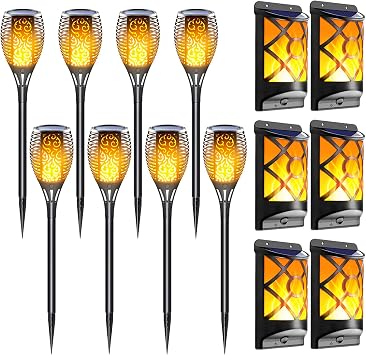 Solar Flame Lights Outdoor, Flickering Flames Solar Torch Light, Fire Effect Christmas Landscape Decoration Lantern Lamp for Garden Pathway Lawn Yard, Auto On/Off Dusk to Dawn