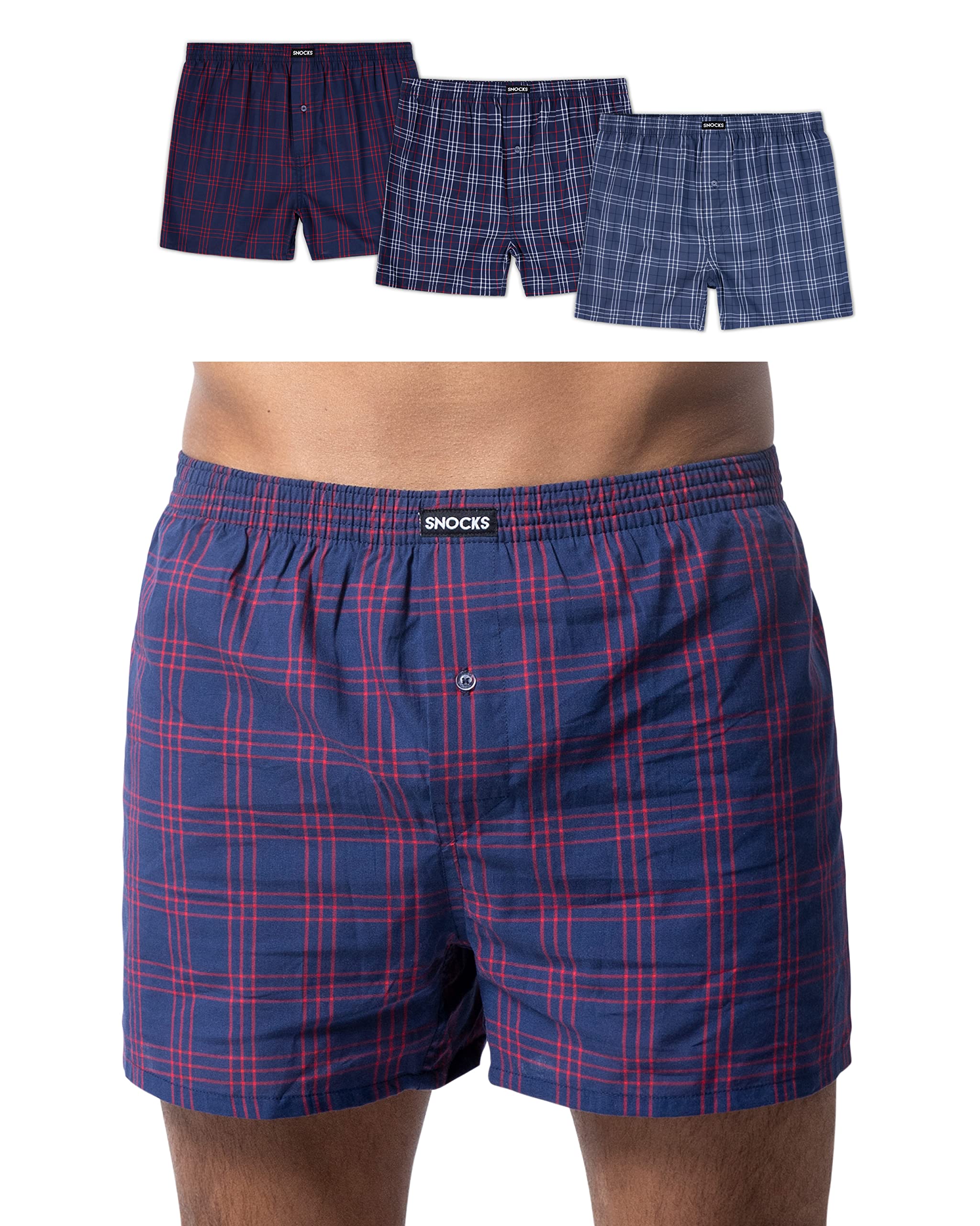 Snocks Pacco da 3 Boxer Americani in Cotone Organico Boxer Uomo Lunghi Taglia S-4XL Stile Boxer Americani - Boxer Uomo Senza Etichetta Fastidiosa