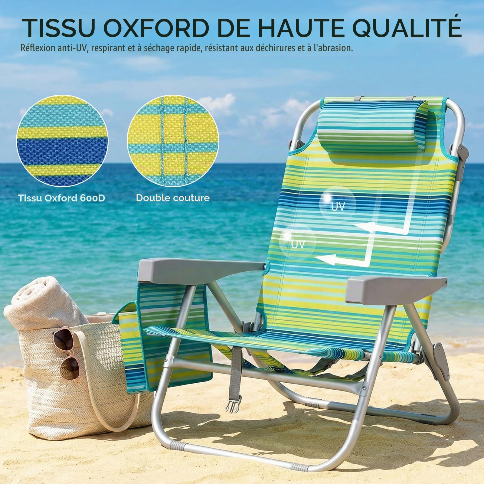 LIFERUN Chaise Pliante de Plage en Alliage d'Aluminium, Légère, Lot de 2, Chaise Pliante Portable comme Un Sac à Dos, Chaise de Camping, Inclinable, Charge Maximale 150 kg, Chaise Pliante d'Extérieur
