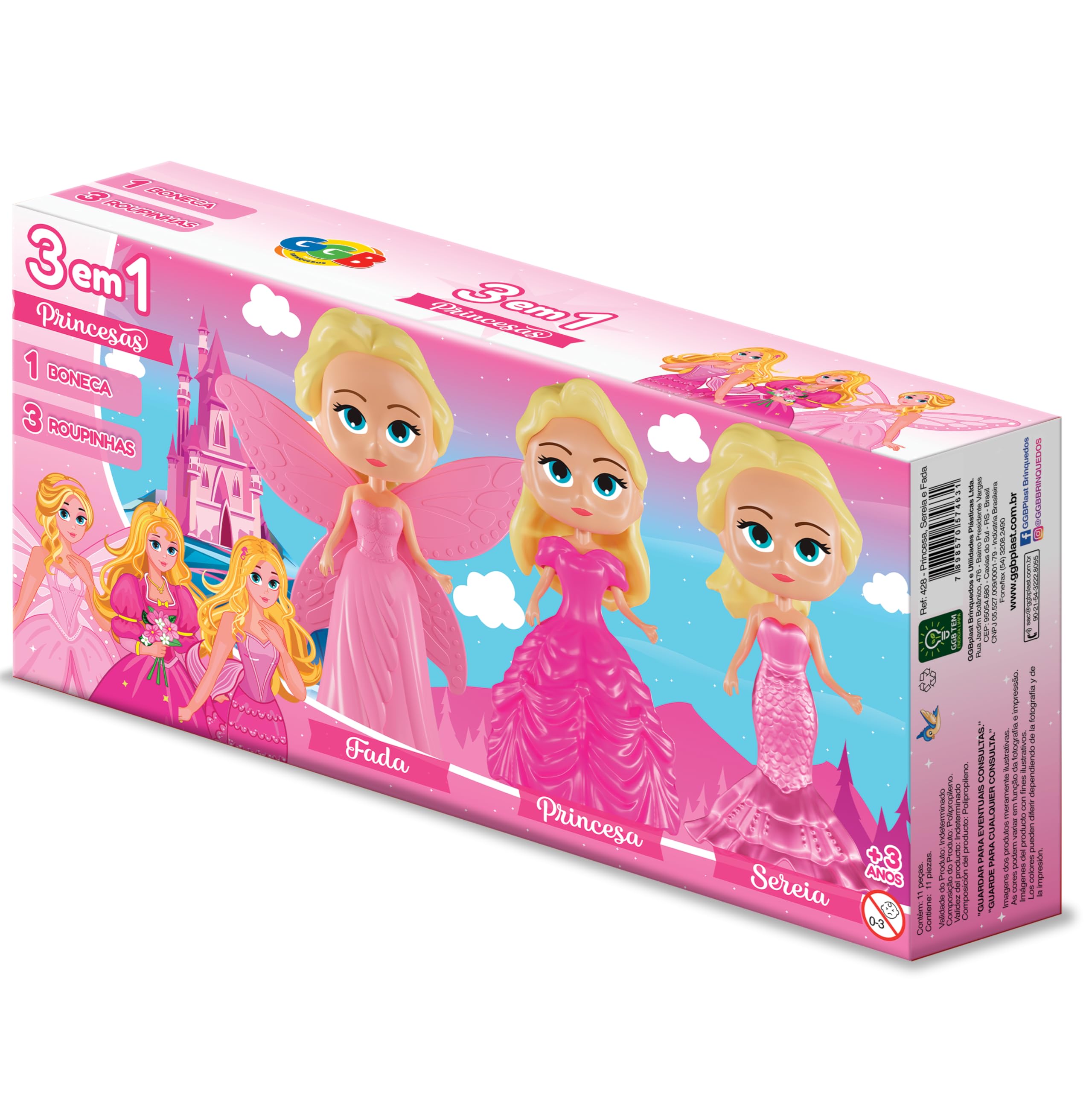 GGB Plast Boneca Princesa Sereia e Fada 3 em 1 Sortidas : Amazon