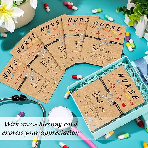 Miniatura 7 de Yinkin 16 juegos de pulseras de regalo para enfermeras, regalos de agradecimiento de enfermería a granel con tarjeta de bendición para el día de la