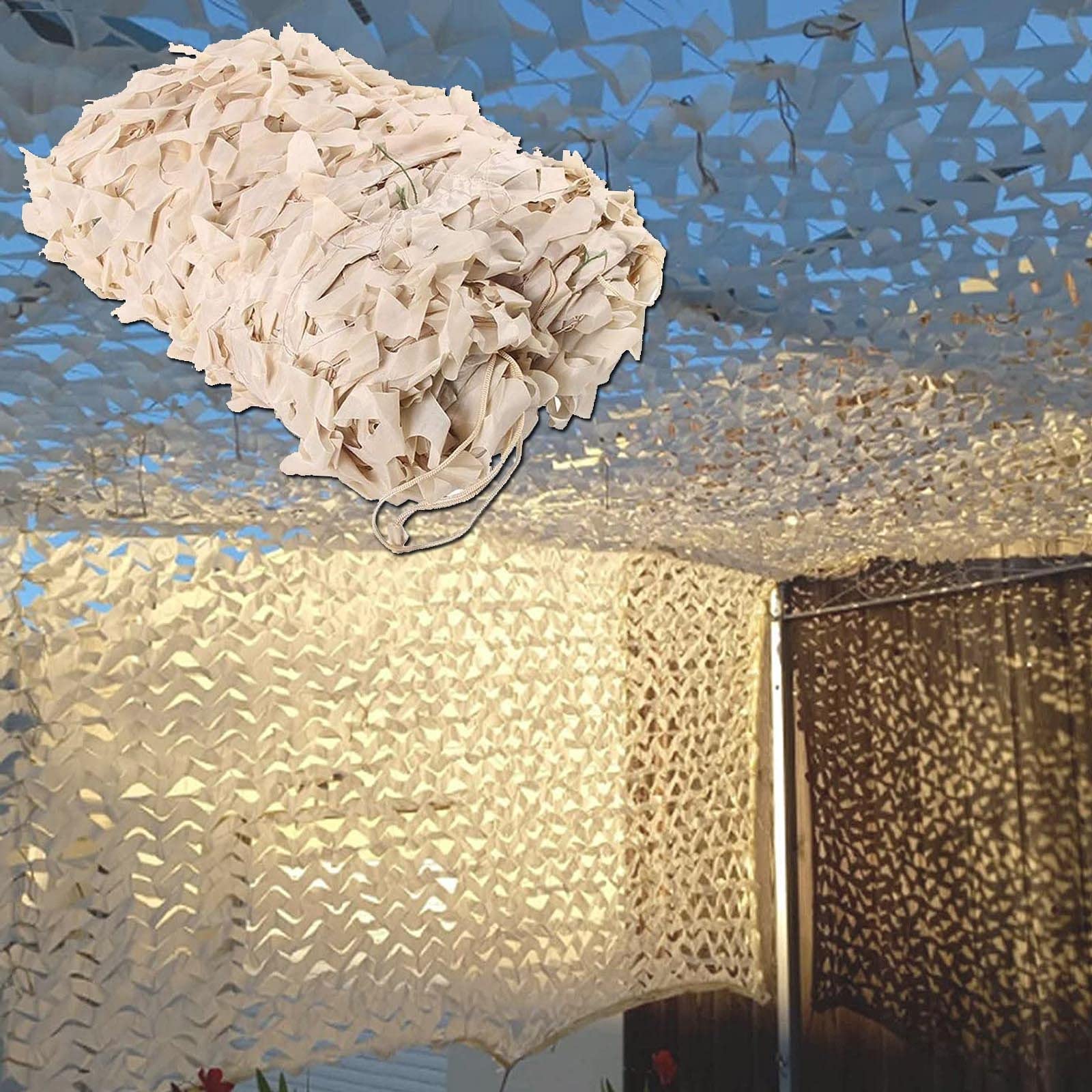KGUDYS Camouflage netting beige,gazebo awning,reinforced military camouflage net,outdoor sun screen net,2x3m,4x5m,6x6m,car,garden,plant cover,privacy screen,Beige-10x10m(32.8 * 32.8ft)