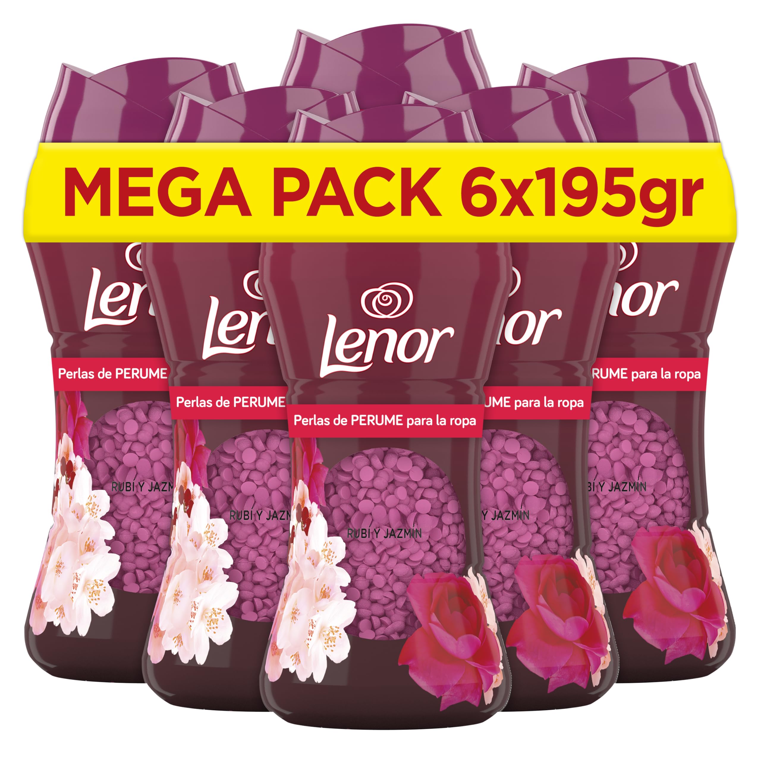 Lenor UNstoppables Perfume Beads for Clothes, 96 Washes (6 x 195 g), Fabric Softener with Rubi and Jasmine, Freshness Enhancer