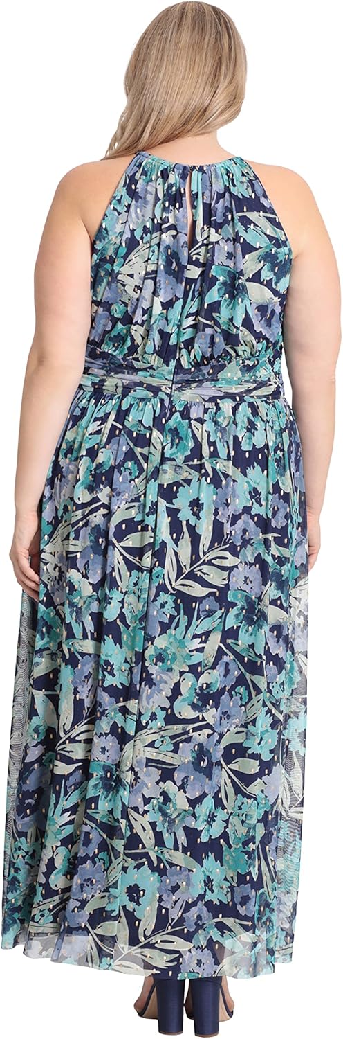 London Times Womens London Times Mesh Halter Maxi Dress with Ruched Waistband Flowy Bohemian Beach Dresses - Image 6